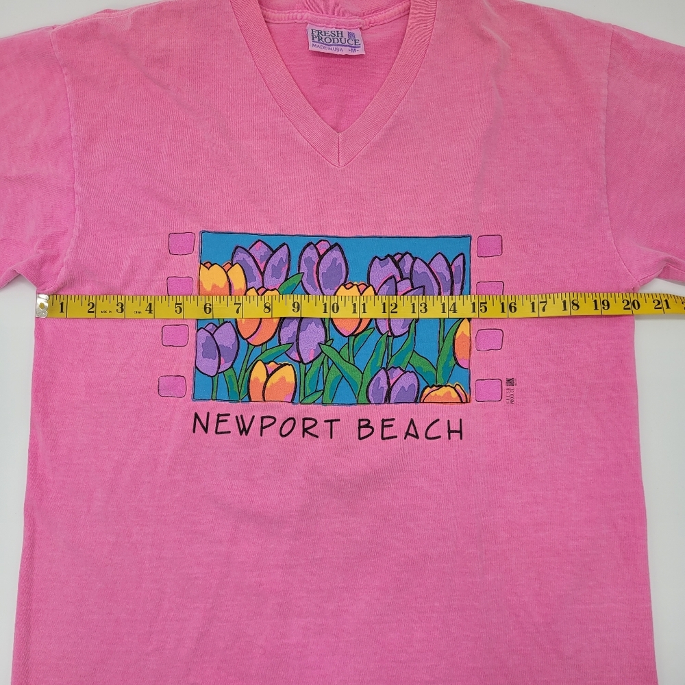 Fresh Produce Vintage Tee Pink Newport Beach Tulip Graphic 1995 V T-Shirt Medium - Picture 11 of 14
